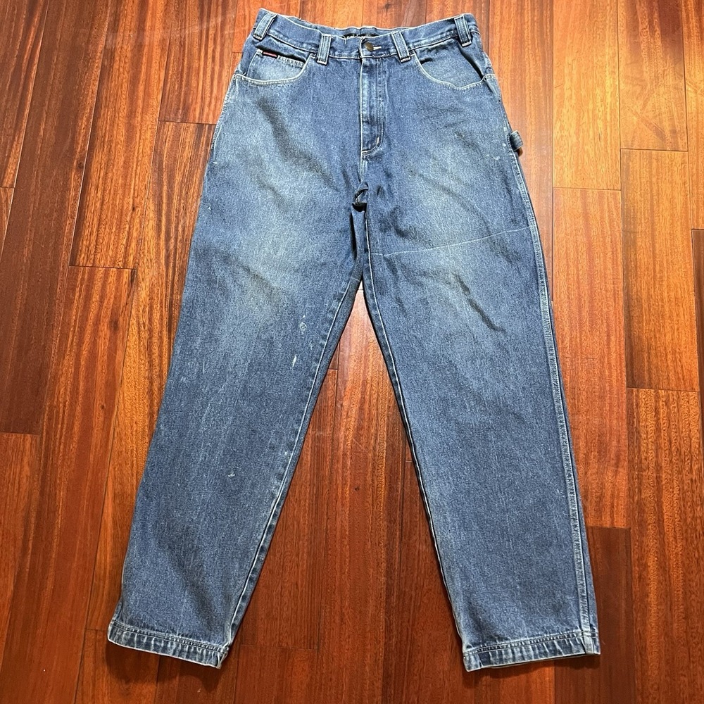 VTG FUBU Cargo Jeans Men's 34x34 Blue Denim Carpenter Baggy 90s Y2K Hip Hop